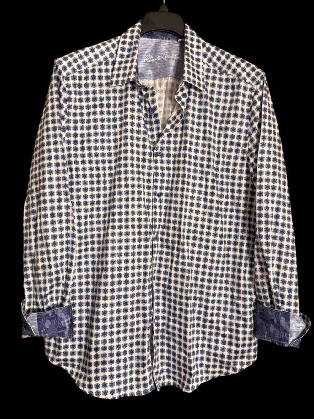 Robert Graham Blue & White Button Down 100% Cotton Shirt Flip Cuff  Sz 2XL/TGT